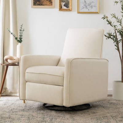 Cream Eco-Weave Swivel Recliner with Wood Base