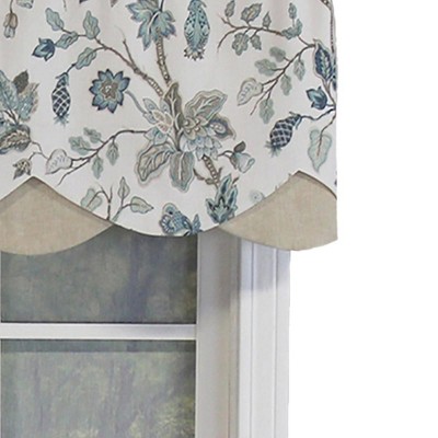 Gianna Spa Floral Fabric Valance with Contrast Bottom, 50" x 15"