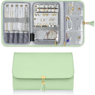 Jewelry Travel Organizer , Portable Leather Jewelry Storage Roll Bag Envelope Clutch