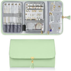 Jewelry Travel Organizer , Portable Leather Jewelry Storage Roll Bag Envelope Clutch - 1 of 4