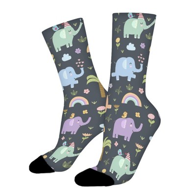 Elephant And Rainbow Women Printed Crew Socks Funny Funky Socks Soft Polyester Novelty Gifts for Artists Men