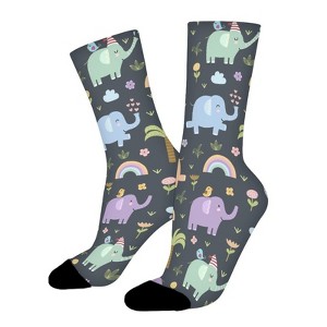 Elephant And Rainbow Women Printed Crew Socks Funny Funky Socks Soft Polyester Novelty Gifts for Artists Men - 1 of 1