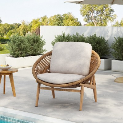 Outdoor Wicker Lounge Chairs with Cushions,Papasan Style Patio Chairs for Balcony or Poolside–Maison Boucle