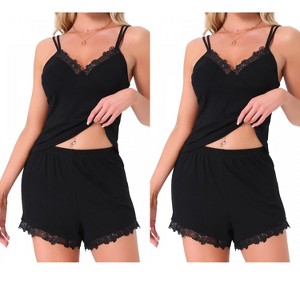 INSPIRE CHIC Women 2 Pcs Lounge Set Sleeveless Lace Spaghetti Strap Ribbed Pajama Sets - 1 of 4