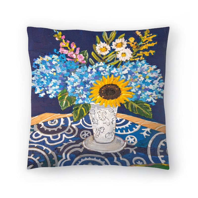 Americanflat Farmhouse Botanical Hydrangeas And Sunflowers Throw Pillow By Mandy Buchanan, 1 of 5
