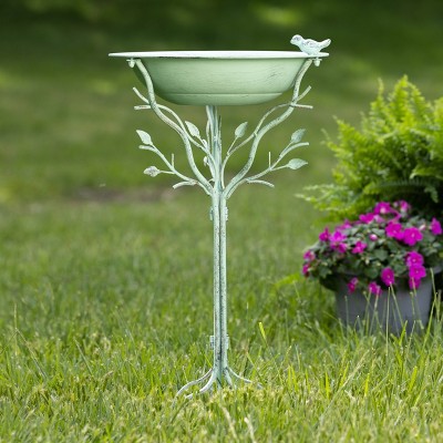 Rustic Silver Metal Freestanding Bird Feeder with Leaf Design