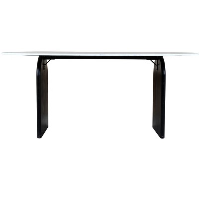 HomeRoots 72" White and Black Marble And Solid Wood Sled Base Oval Dining Table