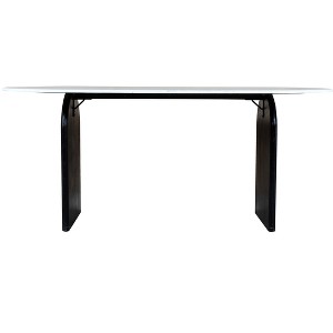 HomeRoots 72" White and Black Marble And Solid Wood Sled Base Oval Dining Table - 1 of 4