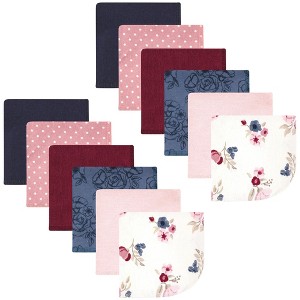 Hudson Baby Infant Girl Flannel Cotton Washcloths, Dusty Rose Floral 12 Pack, One Size - 1 of 4