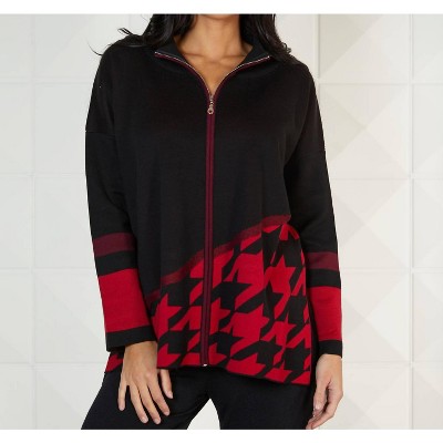 Women's Houndstooth Zip Up Pullover - Angel Apparel