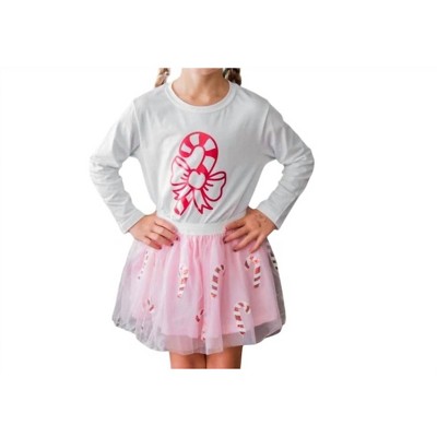 Kid's Girls Candy Cane White Holiday Tee Top - SWEET wink