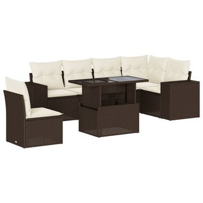 vidaXL 7 Piece Patio Sofa Set with Cushions - Brown and Cream