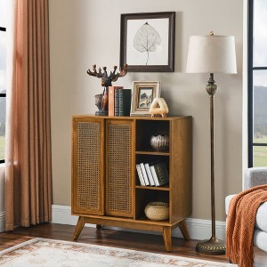 Modern Rattan Sideboard, Entry Buffet Hallway Living Room Kitchen Dining Room Bedroom With Adjustable Bookshelf And Solid Wood Foot Pads - 1 of 4
