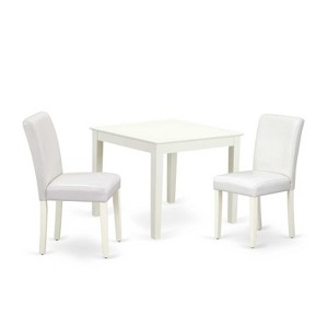 Square Kitchen Table Set with Chairs - 36 Inch Dining Table & 2 Parsons Chairs - Linen White Finish - 1 of 4
