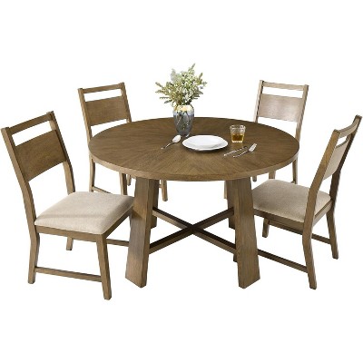 AMERLIFE 46" Round Solid Wood Dining Table Set for 4, 5-Piece Mid-Century Kitchen & Living Room Furniture
