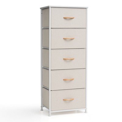 Pellebant Vertical Dresser for Bedroom Storage Tower 5-Drawer Steel Frame Wood Top Easy Pull Non-woven Fabrics Drawer