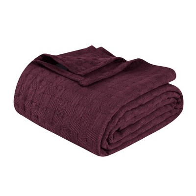 Image of Basketweave Cotton Blanket, Full/Queen, Plum -  Blue Nile Mills