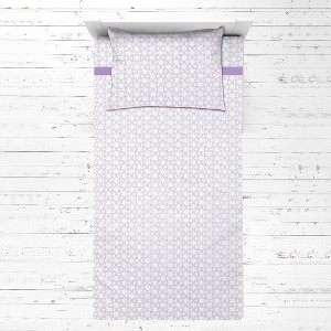 Bacati - Floret Purple Muslin 3 pc Toddler Bed Sheet Set 100 percent cotton - 1 of 4
