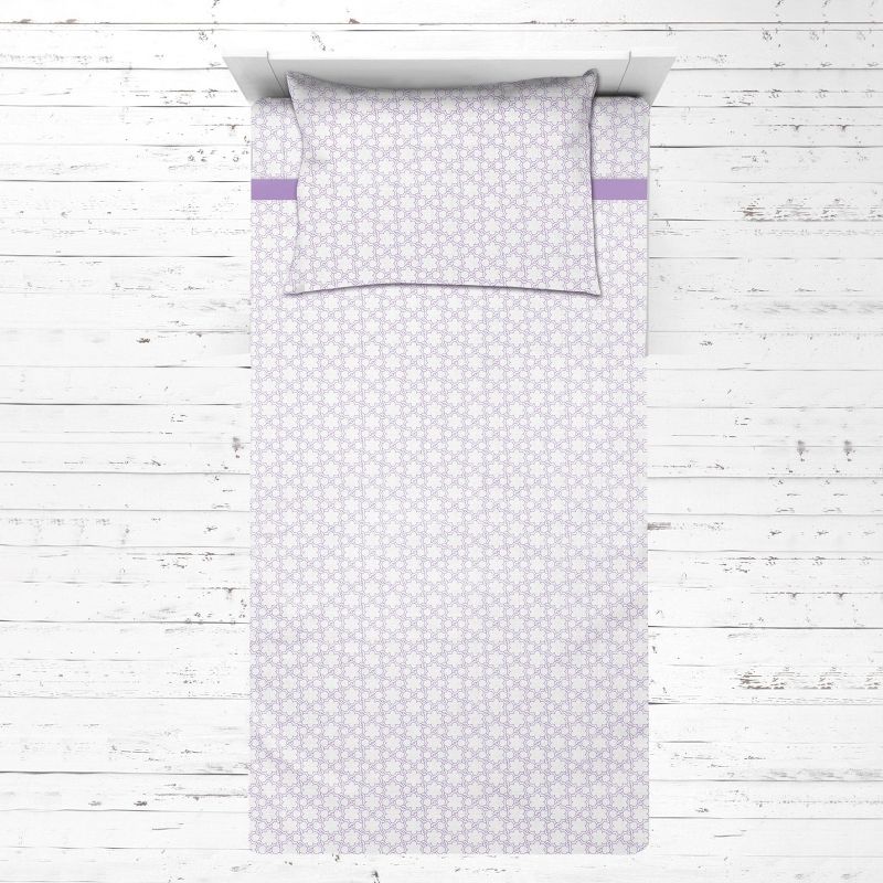 Bacati - Floret Purple Muslin 3 pc Toddler Bed Sheet Set 100 percent cotton, 1 of 7