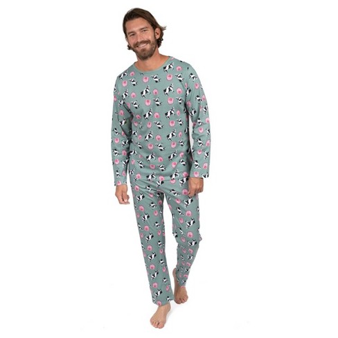 Leveret Mens Two Piece Cotton Loose Fit Pajamas Cow Green Xl : Target