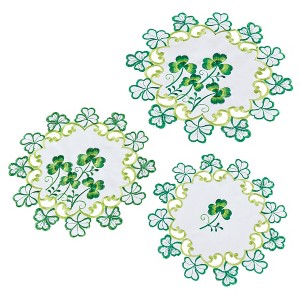 Collections Etc Embroidered Shamrock Leaves Cutwork Table Linens - 1 of 3
