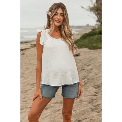 PinkBlush White Shoulder Bow Maternity Tank Top