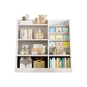 AZL1 Life Concept Decorative Bookshelf Four Tier Kids Book Shelf Wooden Book Display Organizer for Children Using, White, 35.5"*15.8"*31.5" - 1 of 4