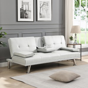 YONWAY Convertible Folding Futon Sofa Bed, with Stainless leg & 2 Cupholders, Wood Frame, for Small Spaces - 1 of 4