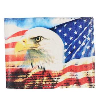 CTM Men's Vegan Leather Eagle American Flag Print Bifold Wallet