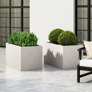 Christopher Knight Home Ella Outdoor Modern Lightweight Concrete Rectangular Planter (Set of 2) - 1 of 4
