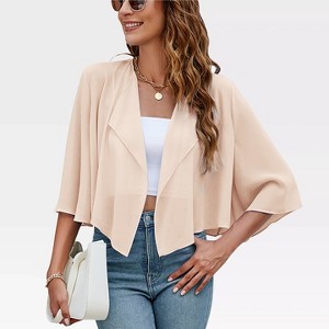 Womens Mesh Cardigan Open Front Batswing Sleeve Shrugs Lightweight Semi-Sheer Floral Cardigan - 1 of 4