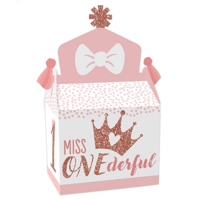 Big Dot of Happiness 1st Birthday Little Miss Onederful - Treat Box Party Favors - Girl First Birthday Party Goodie Gable Boxes - Set of 12