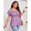 YESFASHION Women Plus Size Floral Blouse V Neck Short Sleeve Top Smocked Casual Shirt - 3 of 4