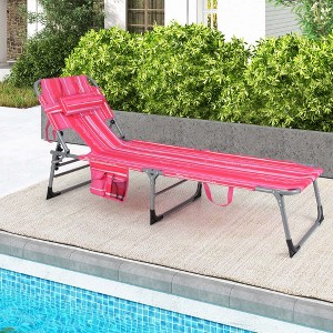 Costway Outdoor Beach Lounge Chair Folding Chaise Lounge with Pillow Blue\Blue&Green\Black\Grey\Turquoise\Pink\Beige\Light Pink - 1 of 4