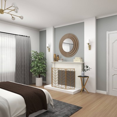 Rustic Sunburst Round Wall Mirror in Silver and Gold Leather