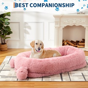 Human Dog Bed, 71''x45''x12'' Large Dog Bed with Blanket & 2 Side Storage Pockets, Portable Handle, Removable Cover, Human Size Dog Bed - 1 of 4
