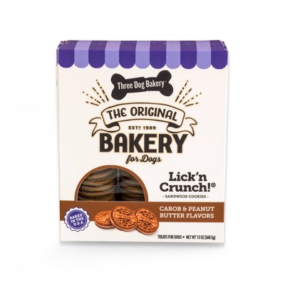 Three Dog Bakery Lick n' Crunch Carob Cookies and Peanut Butter Filling Dry Dog Treats - 13oz