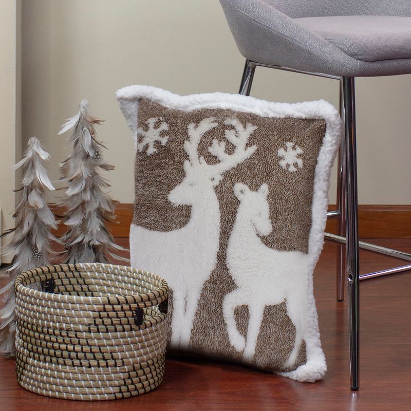 Northlight 20" Brown and White Plush High Pile Fleece Throw Pillow with Reindeer, 2 of 6