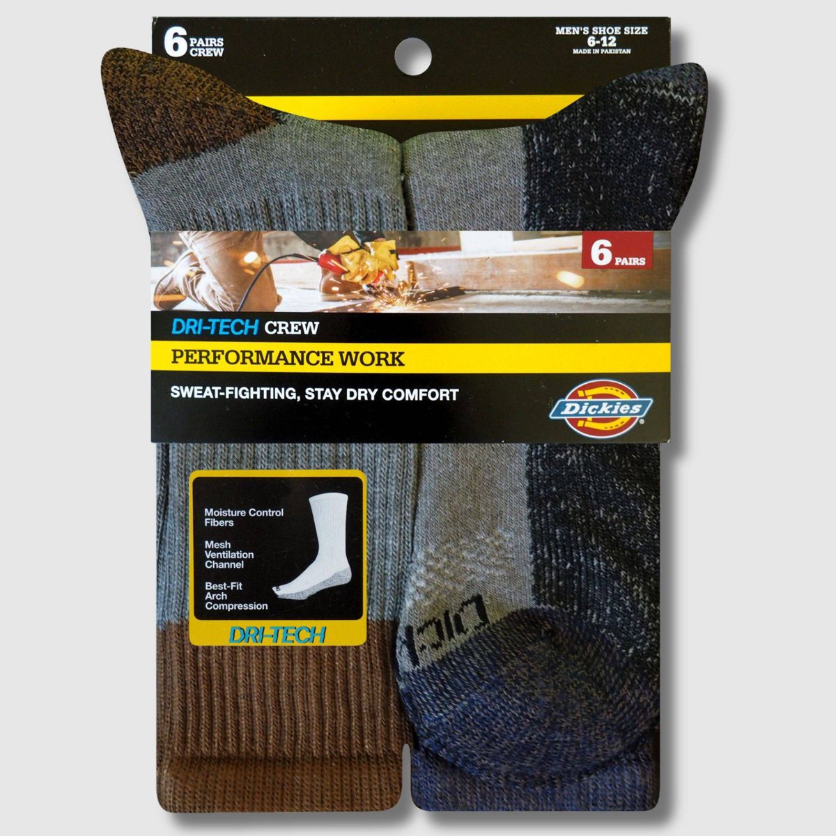 Dickies Men's 6pk Moisture Control Crew Socks - 6-12 - thumbnail 3