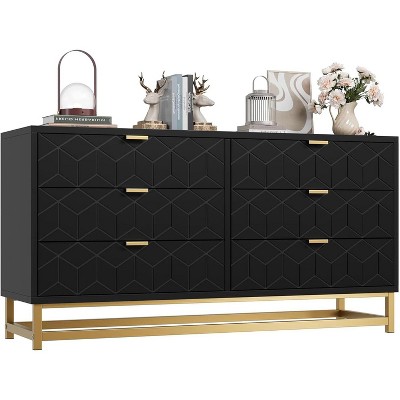 53.5" Wide 6-Drawer Dresser w/ Gold Handles & Legs, Modern Chest for Bedroom, Closet, Living Room, Entryway