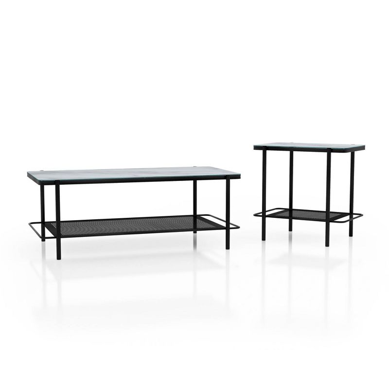2pc Avalan Contemporary Marble Glass Coffee and End Table Set Black Coating/White - miBasics, 1 of 11