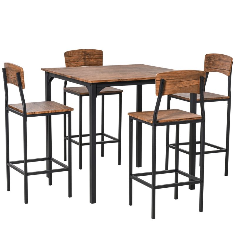 HOMCOM Modern Counter Height Bar Table Set Compact Kitchen Table and Chairs Set with Footrest, Metal Legs, 1 of 9