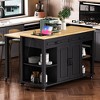PexFix 47" Kitchen Island with Extendable Dining Table Rubber Wood Veneer Kitchen Table with Storage Rack & Power Outlet & 2 Drawers 2 Cabinet Black - 2 of 4