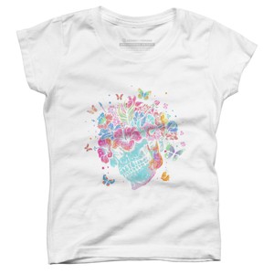 Girl's Design By Humans Floral Butterfly Skull Funny Halloween Costume Hippie Flower By JeilJersey T-Shirt - 1 of 3