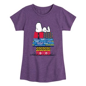 Girls' - Peanuts - Snoopy Patchwork Doghouse Fitted Short Sleeve Graphic T-Shirt - 1 of 4