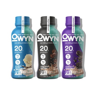 Owyn Only What You Need Plant Based Protein Shake, 3 Flavor Variety Smooth Vanilla - 12 Fl Oz (Pack Of 12)