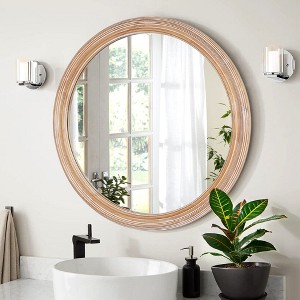 KWPZQEB Round Wall Mirror, Farmhouse Wood Decorative Mirror, Circle Mirror, Art Decor Wall Mounted Vanity Mirror for Hallway, Entryway, Bedroom - 1 of 4