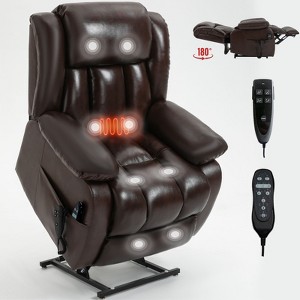 Brown Genuine Leather Power Lift Recliner Chair with 8-Point Vibration Massage and Lumbar Heating for Living Room Apartment - 1 of 4