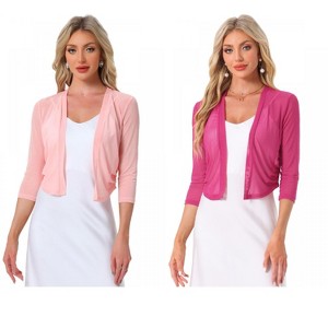 INSPIRE CHIC Women's 3/4 Sleeve Open Front Mesh Sheer Chiffon Bolero Shrug 2 Packs - 1 of 4