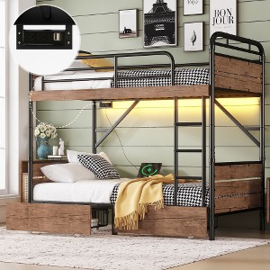 Ridstar 82.5 in. W Detachable Twin XL Top Tier Twin XL Metal Bunk Bed with Two Storage Drawers-Black - 1 of 4